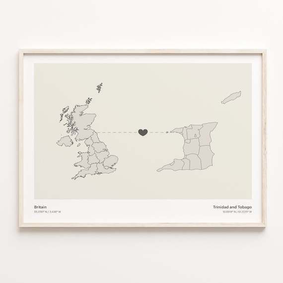 Britain To Trinidad and Tobago Minimalist Country Heart Connection Map Poster