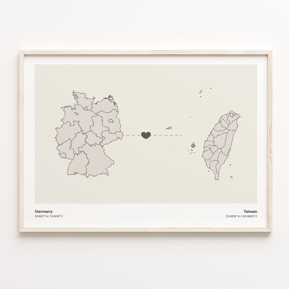 Germany Taiwan Country Connection Heart Map Minimalist Art Poster
