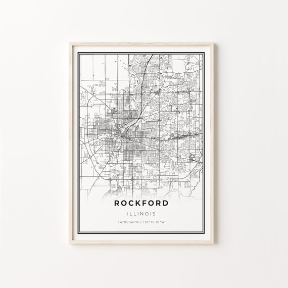 Rockford Illinois Minimalist Modern Black And White City Map Poster