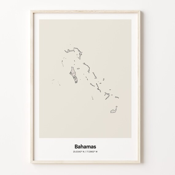 Bahamas Minimalist Line Art Island Map Neutral Coastal Decor Poster