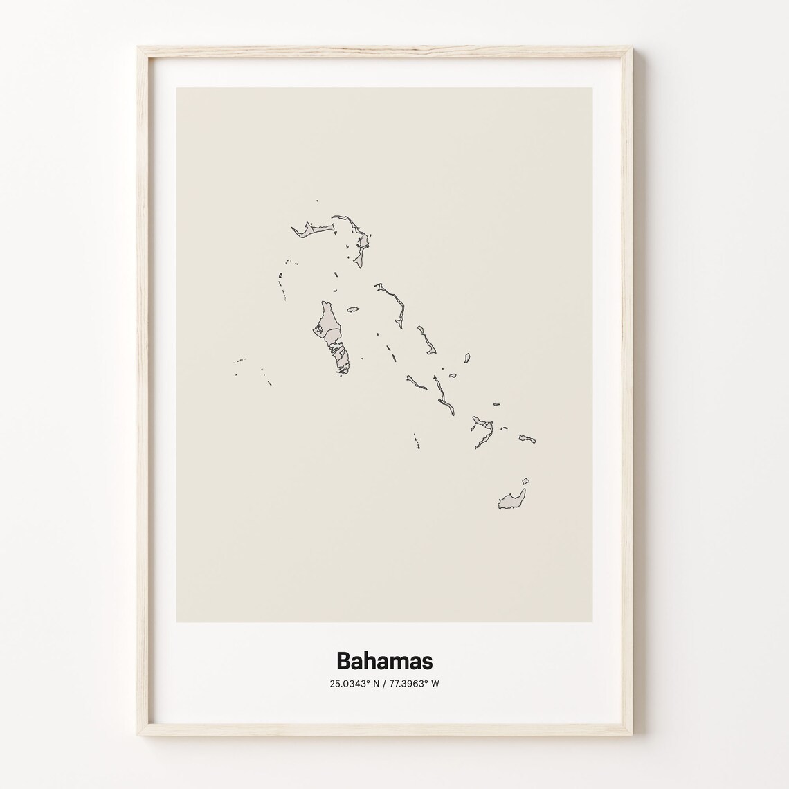 Bahamas Minimalist Line Art Island Map Neutral Coastal Decor Poster