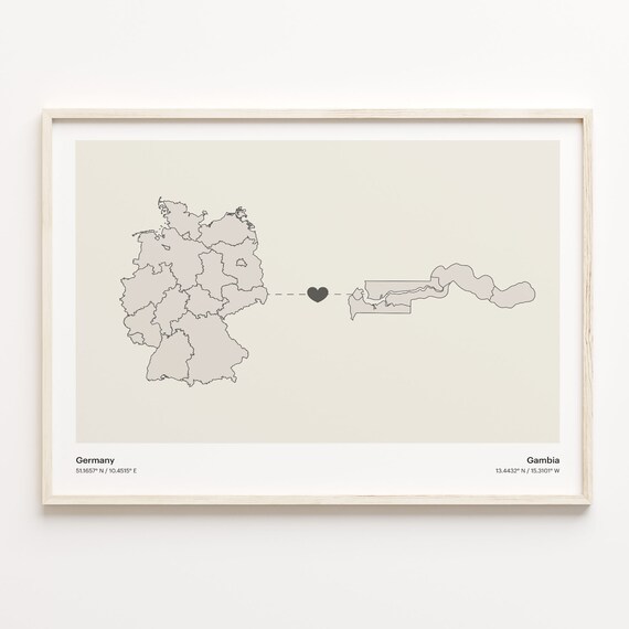 Germany Gambia Heart Connection Long Distance Love Map Poster