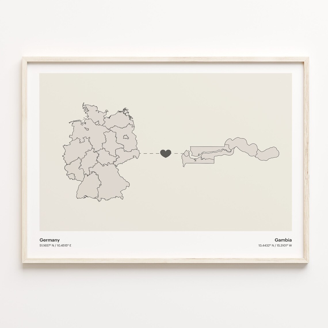Germany Gambia Heart Connection Long Distance Love Map Poster