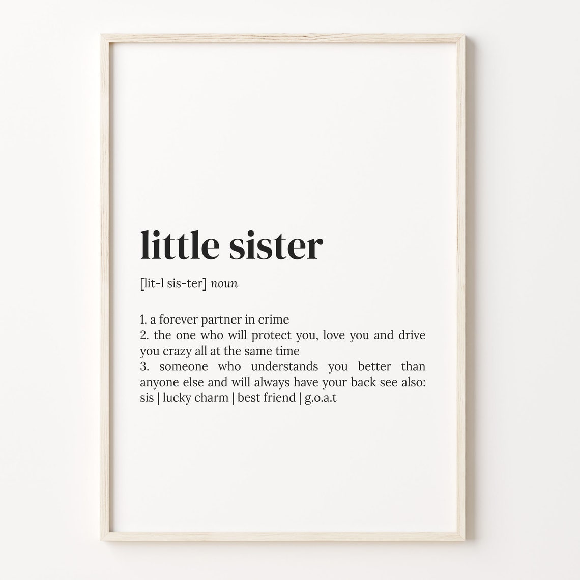 Little Sister Dictionary Definition Typography Quote Wall Poster
