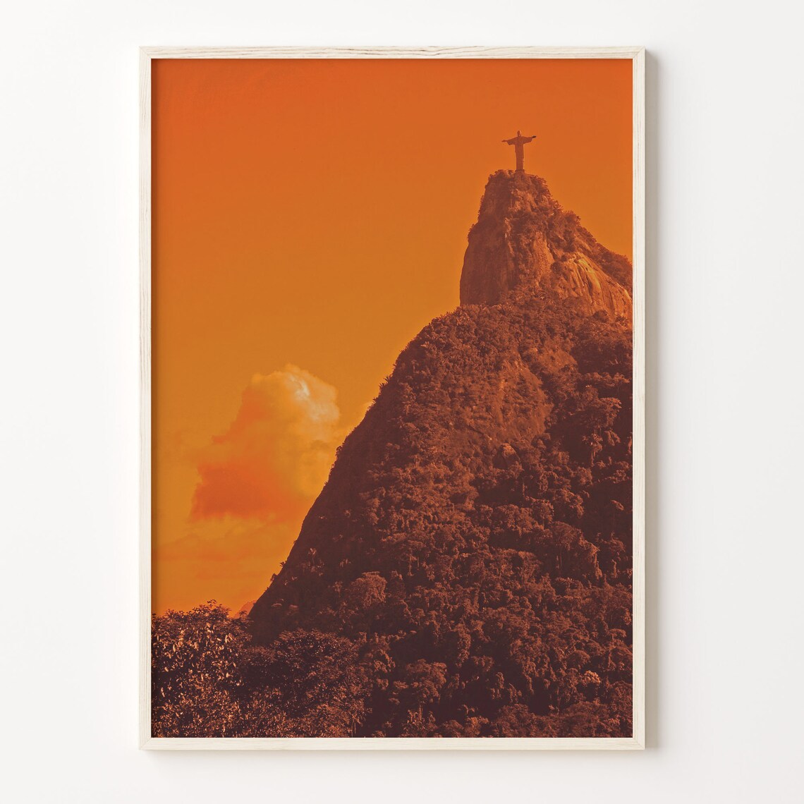 Christ The Redeemer Corcovado Mountain Orange Sky Photography Poster