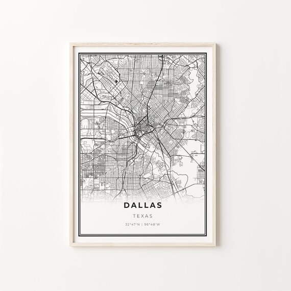Dallas Texas City Map Minimalist Line Art Travel Wall Poster