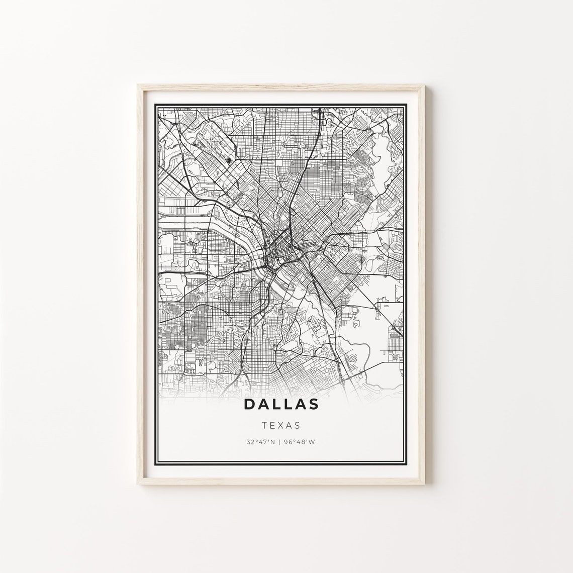 Dallas Texas City Map Minimalist Line Art Travel Wall Poster