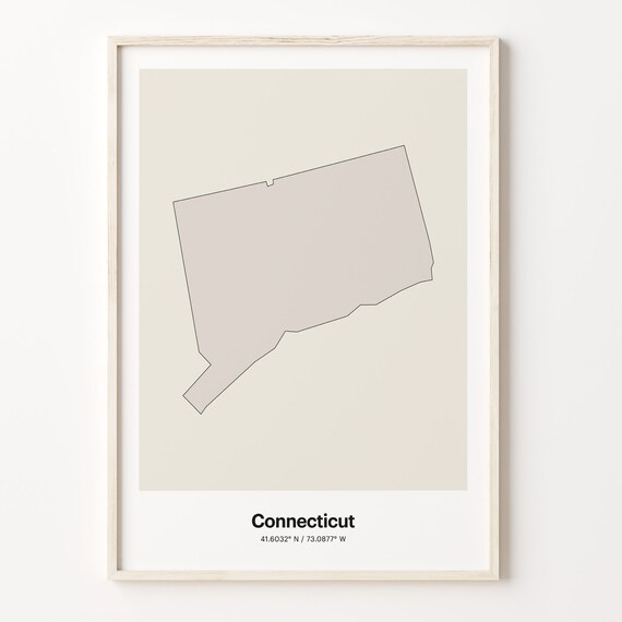 Connecticut Minimalist Line Art State Map Neutral Wall Decor Poster
