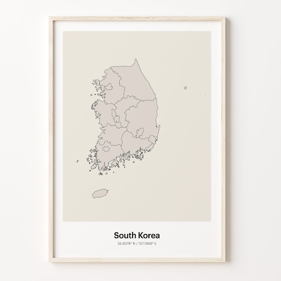 South Korea Country Map Minimalist Beige Line Art Gift Poster