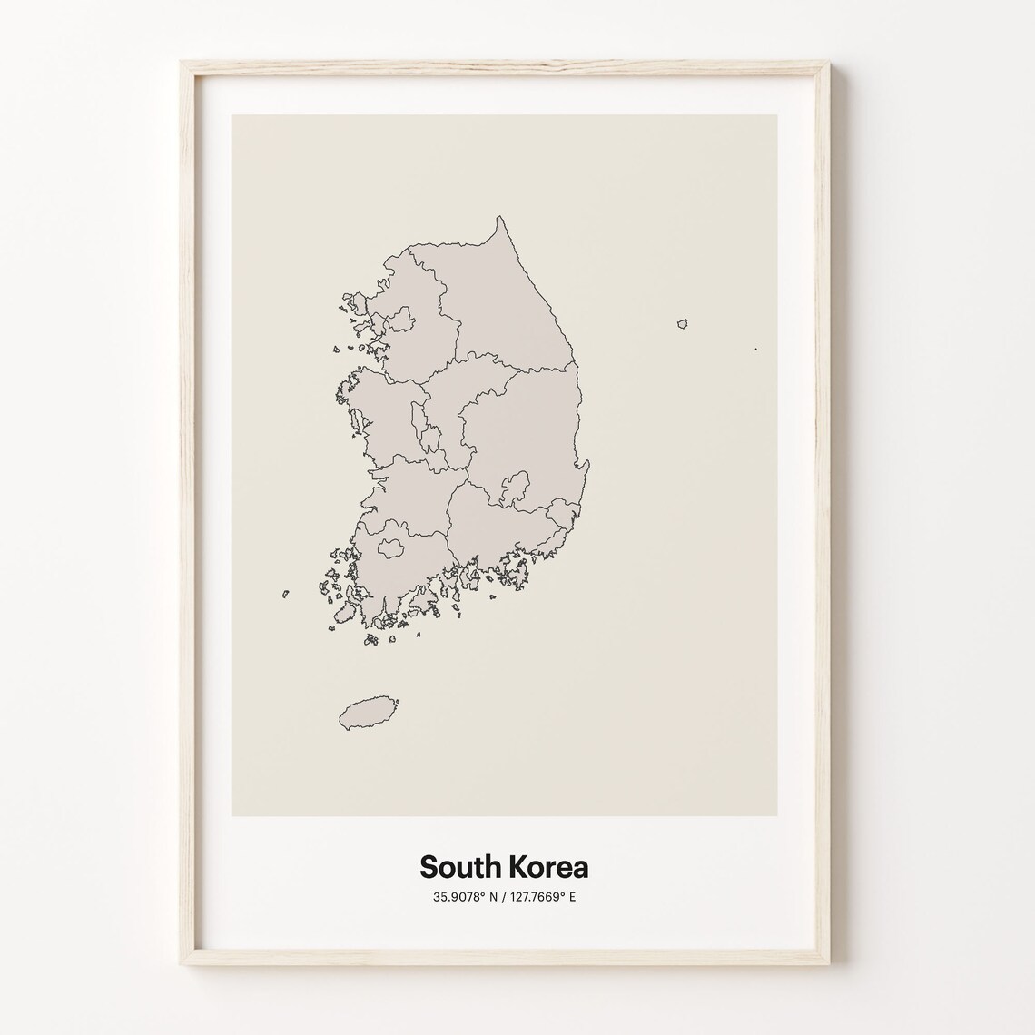 South Korea Country Map Minimalist Beige Line Art Gift Poster