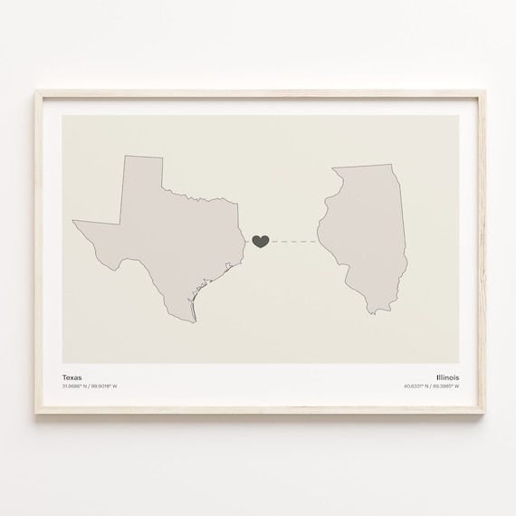 Texas To Illinois Minimalist Long Distance Love Connection Poster