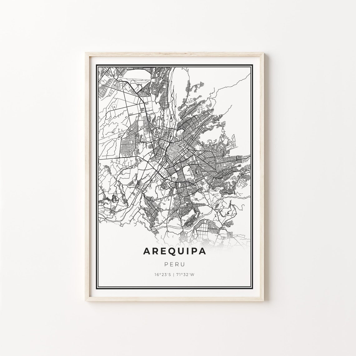 Arequipa Peru Modern Black And White Street Map Coordinates Poster
