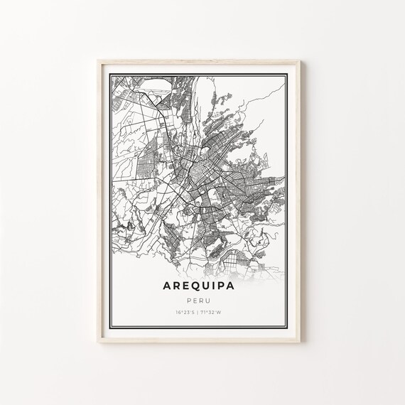 Arequipa Peru Modern Black And White Street Map Coordinates Poster