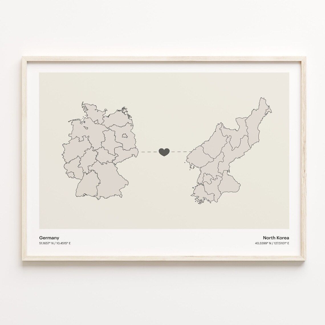 Germany To North Korea Heart Connection Minimalist Map Poster