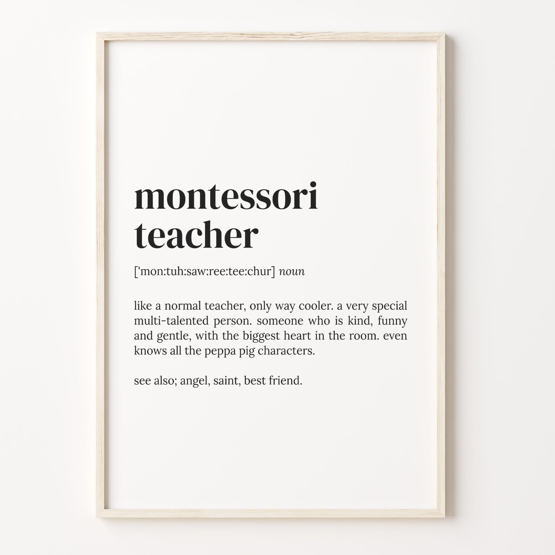 Montessori Teacher Definition Print Funny Teacher Quote Gift Art