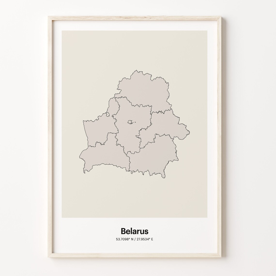 Belarus Minimalist Country Outline Map Beige Coordinate Line Art Poster