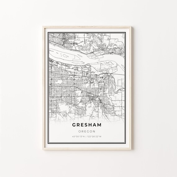 Gresham Oregon City Map Black White Street Line Art Minimalist Decor Poster