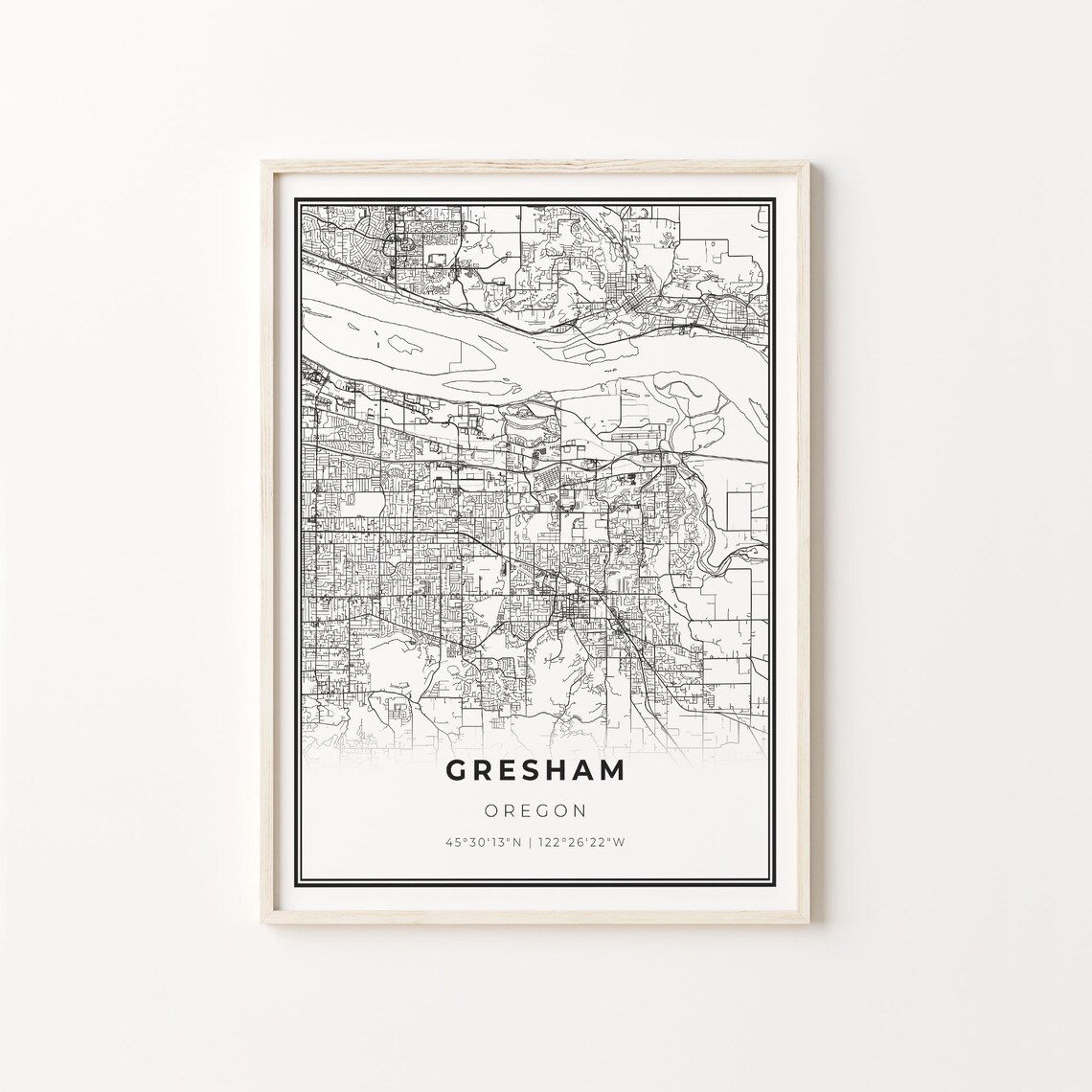Gresham Oregon City Map Black White Street Line Art Minimalist Decor Poster