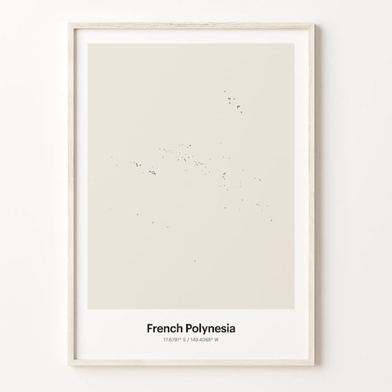 French Polynesia Minimalist Island Map Line Art Travel Coordinates Gift Poster