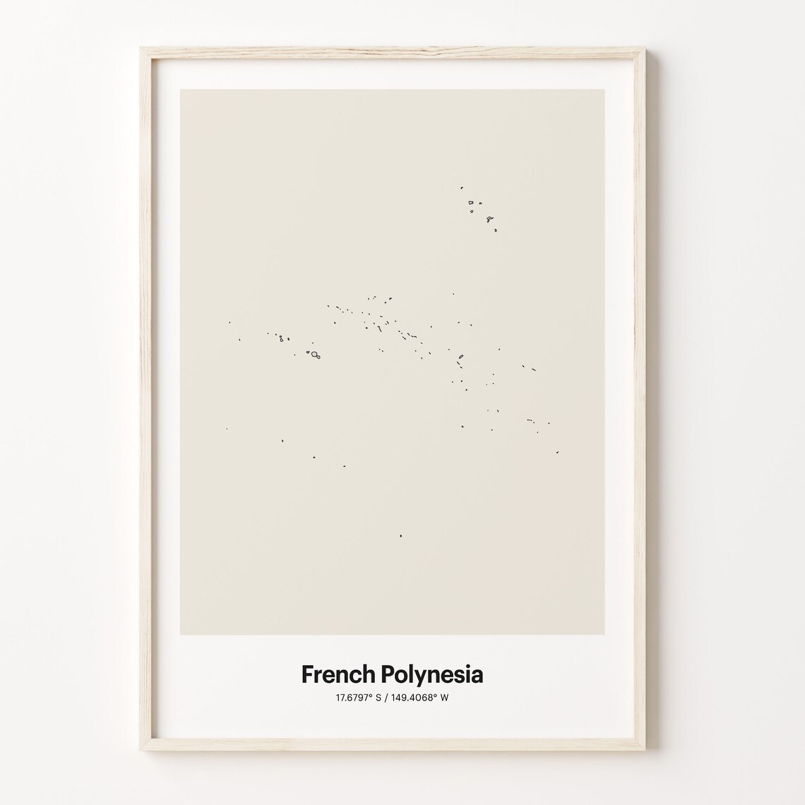 French Polynesia Minimalist Island Map Line Art Travel Coordinates Gift Poster