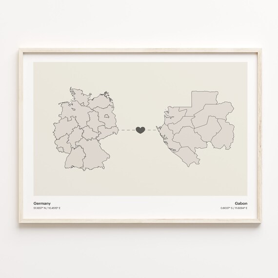 Germany To Gabon Minimalist Country Heart Connection Map Poster
