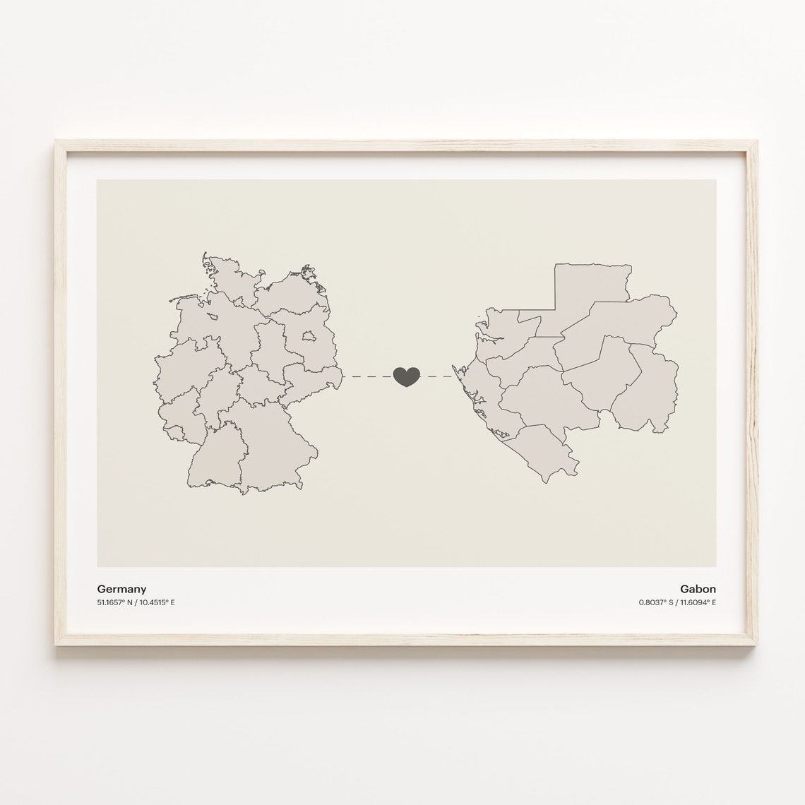 Germany To Gabon Minimalist Country Heart Connection Map Poster