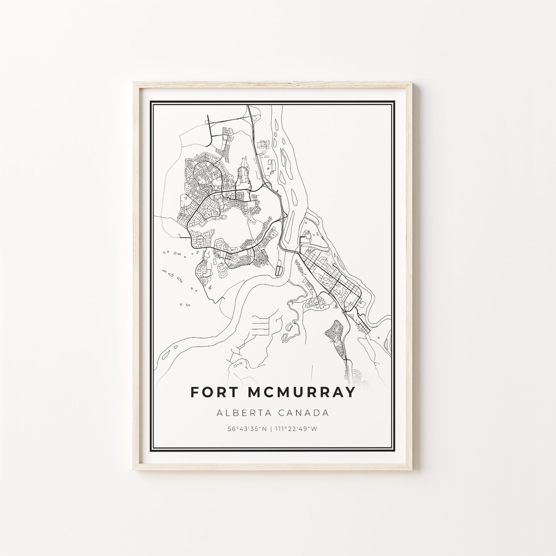 Fort McMurray Alberta Canada Black White Minimalist City Street Map Art Poster