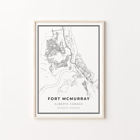 Fort McMurray Alberta Canada Black White Minimalist City Street Map Art Poster
