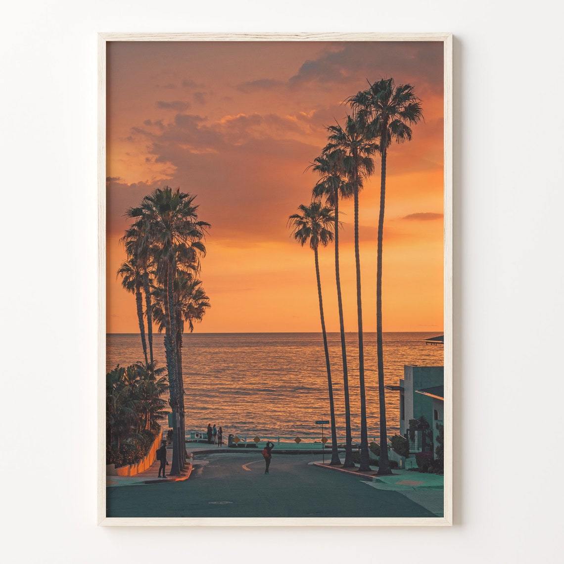 La Jolla Palm Lined Street Sunset Over Ocean Photography Poster