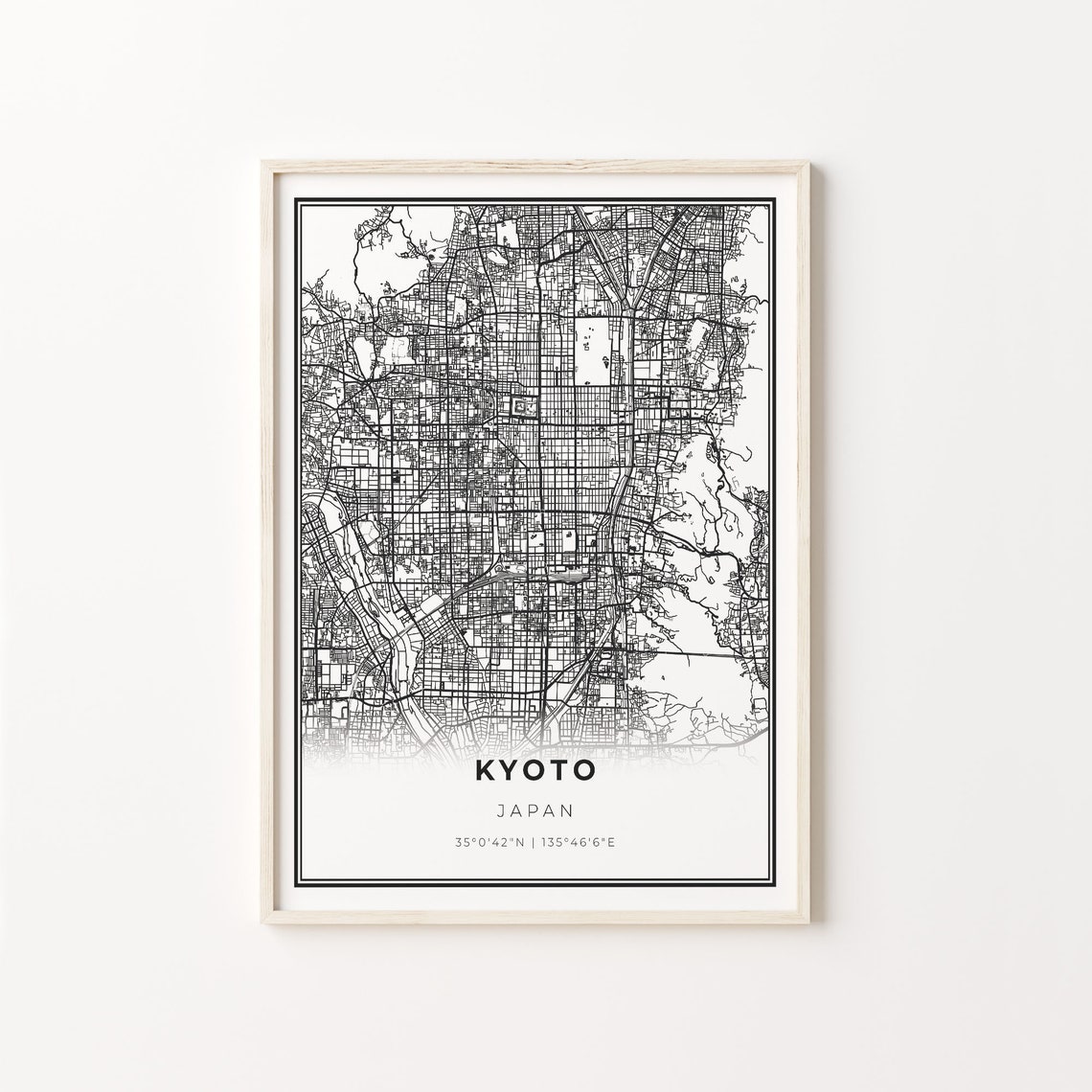 Kyoto Japan Minimalist Black And White Street Map Art Poster