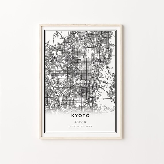 Kyoto Japan Minimalist Black And White Street Map Art Poster