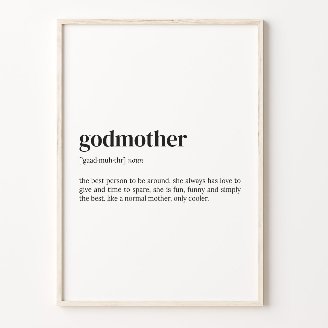 Godmother Dictionary Definition Typographic Quote Poster Gift for Her