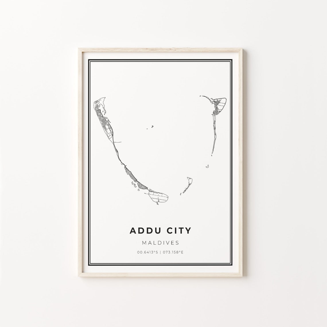 Addu City Maldives Minimalist Tropical Island Atoll Map Poster