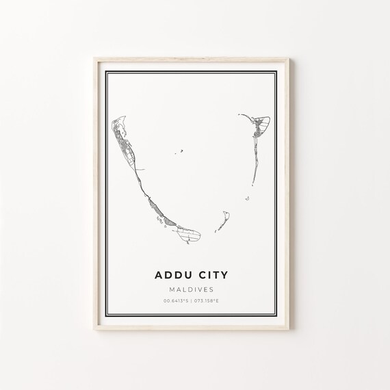 Addu City Maldives Minimalist Tropical Island Atoll Map Poster