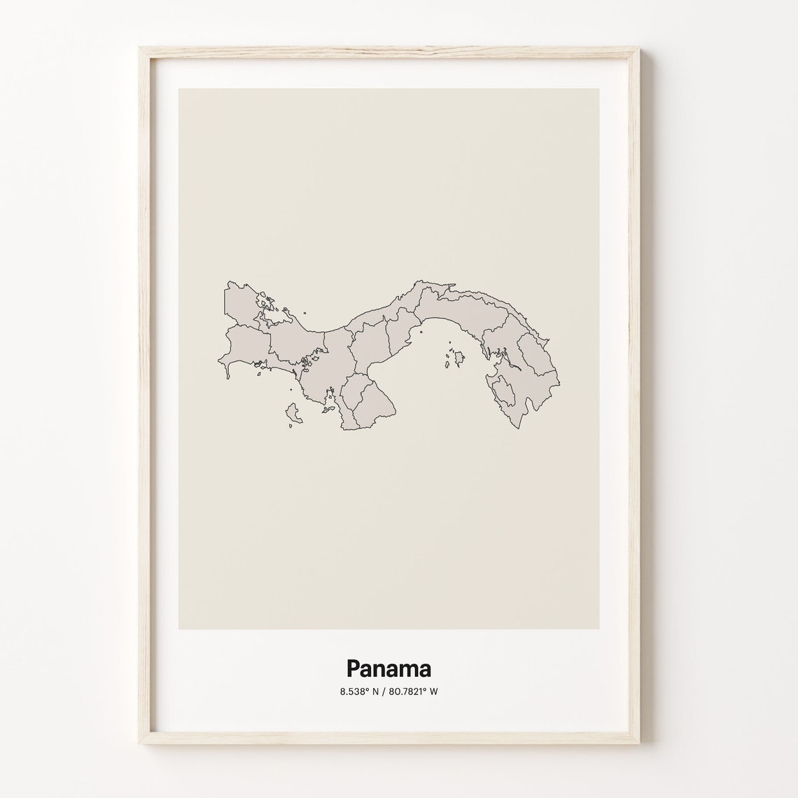 Panama Country Map Beige Line Outline Minimalist Coordinates Poster