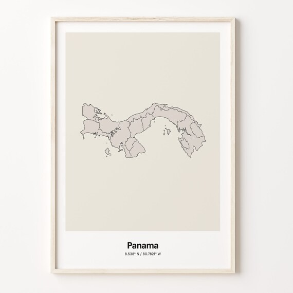 Panama Country Map Beige Line Outline Minimalist Coordinates Poster