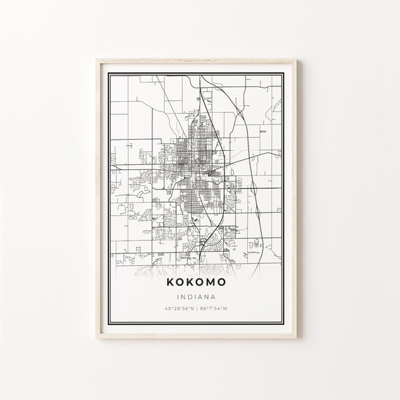 Kokomo Indiana City Map Minimalist Line Art Travel Wall Poster
