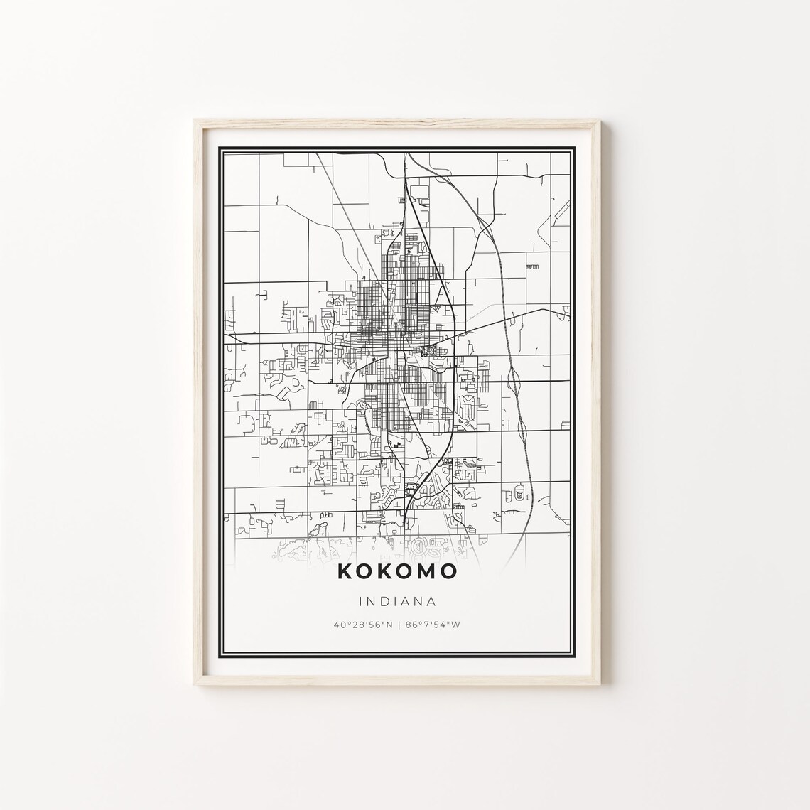 Kokomo Indiana City Map Minimalist Line Art Travel Wall Poster