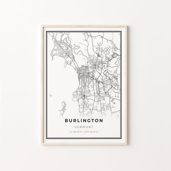 Burlington City Map Art Print, Vermont Travel Map