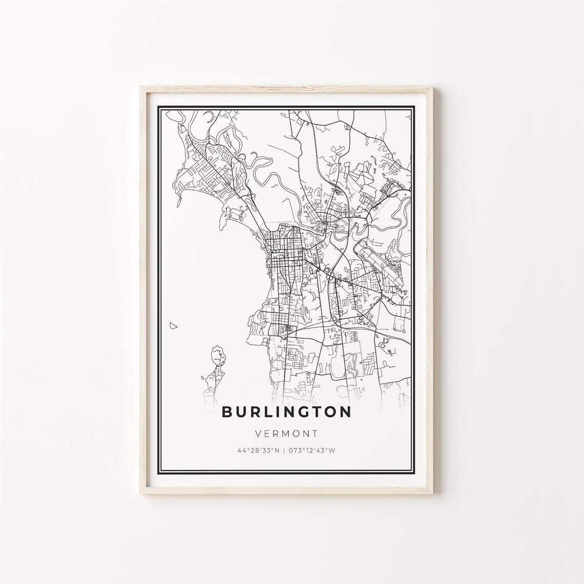 Burlington City Map Art Print, Vermont Travel Map