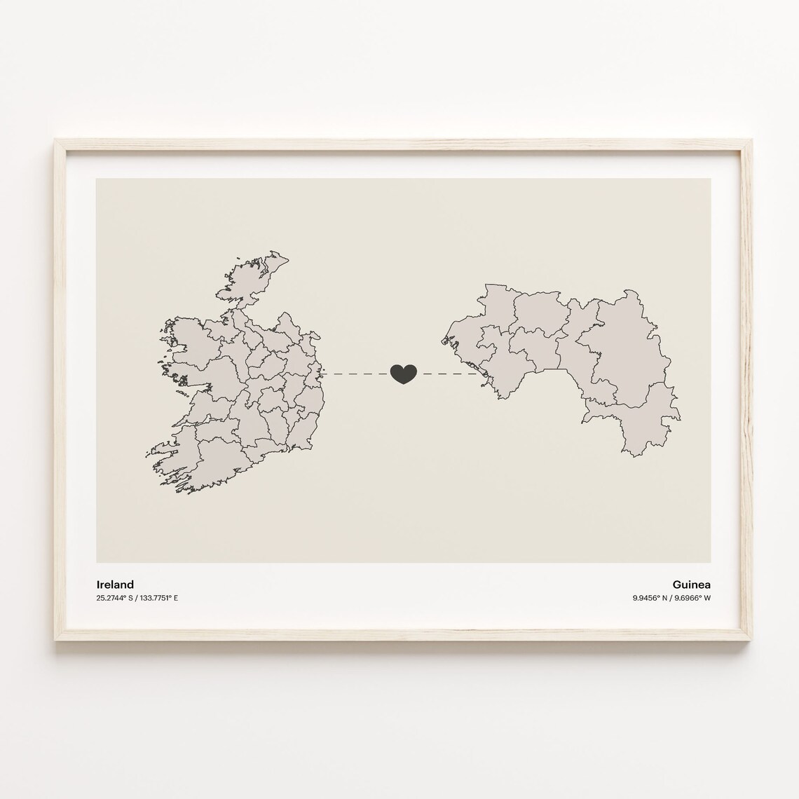 Ireland To Guinea Minimalist Heart Long Distance Connection Poster