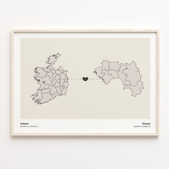 Ireland To Guinea Minimalist Heart Long Distance Connection Poster