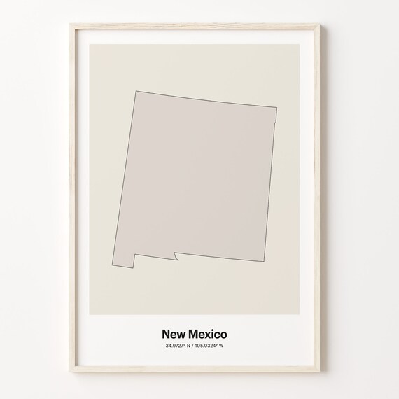 New Mexico Minimalist State Map Line Art Travel Coordinates Gift Poster