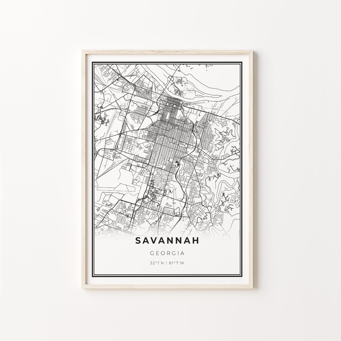 Savannah City Map Art Print, Georgia Wall Decor