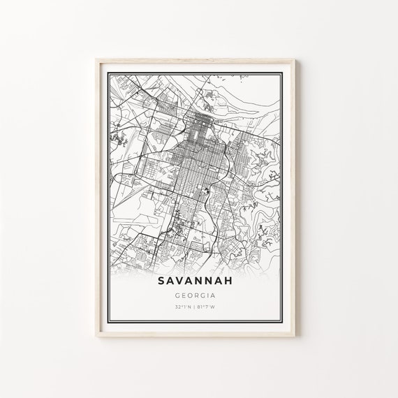 Savannah City Map Art Print, Georgia Wall Decor