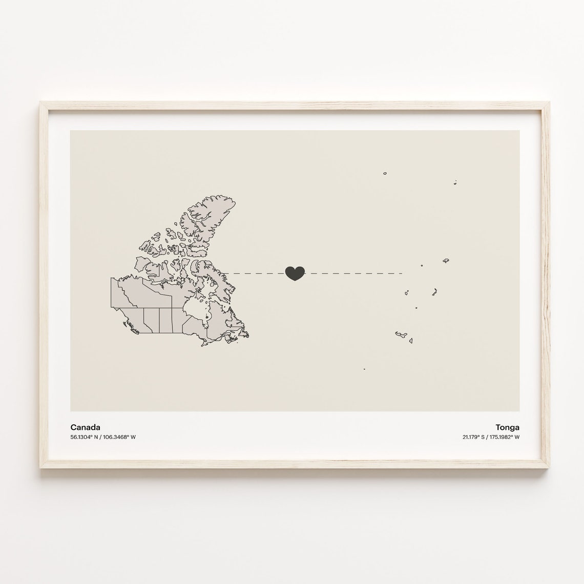 Canada Tonga Minimalist Long Distance Heart Connection Poster