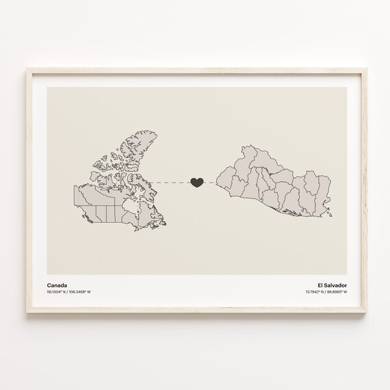Canada To El Salvador Long Distance Love Minimalist Map Art Poster