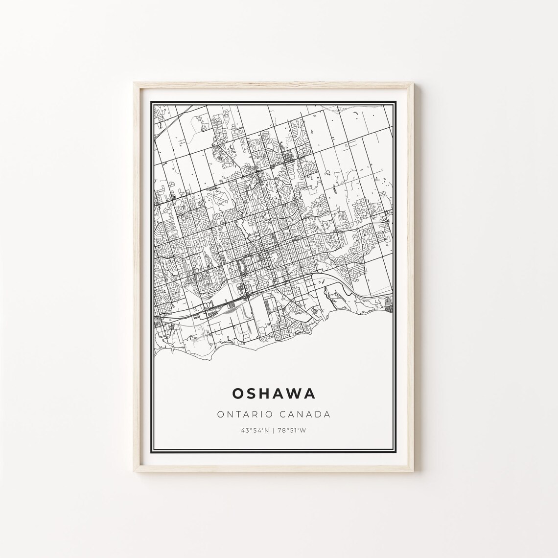 Oshawa Ontario Canada Black And White City Map Street Art Poster