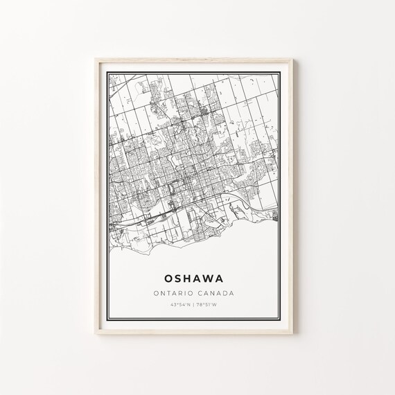 Oshawa Ontario Canada Black And White City Map Street Art Poster