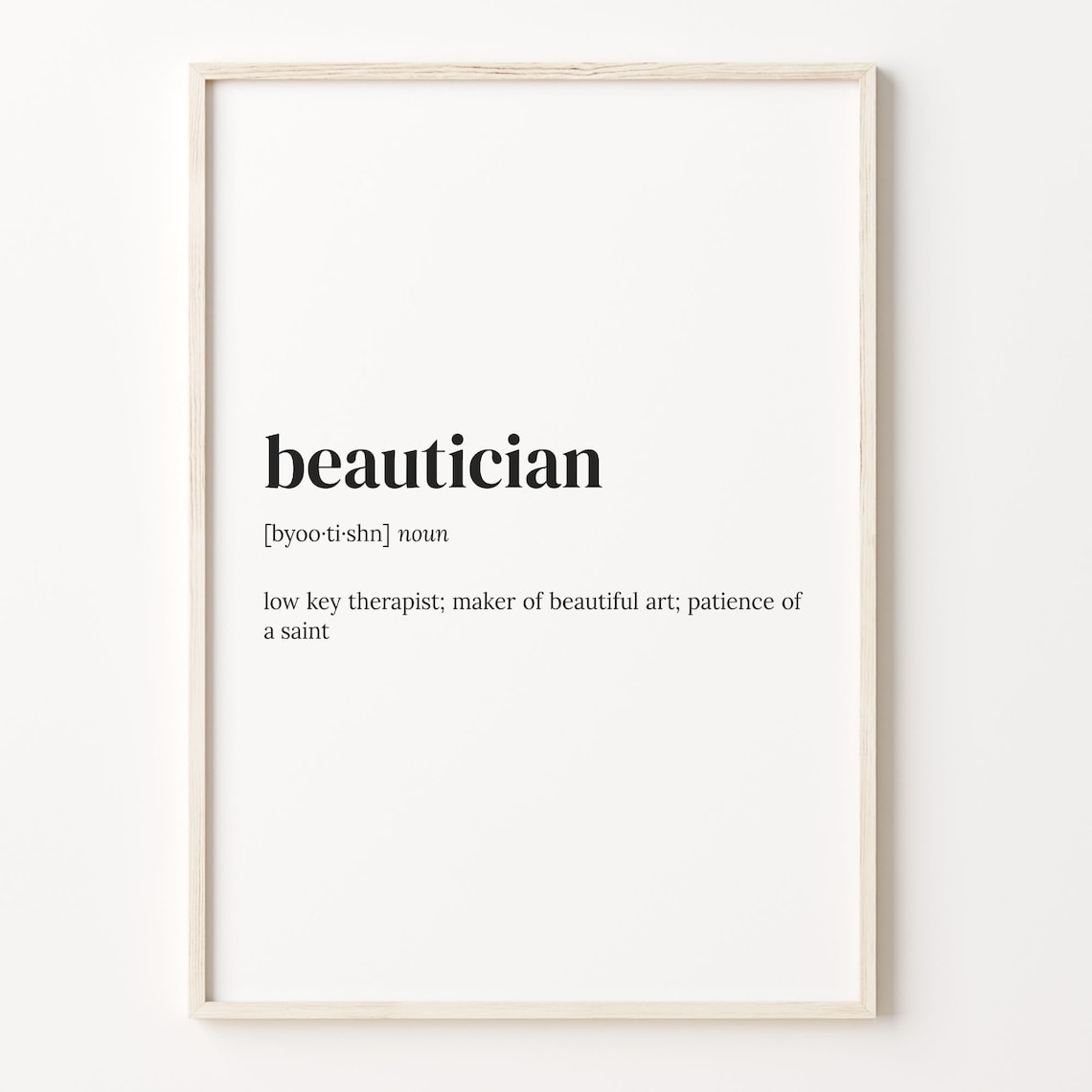 Beautician Dictionary Definition Salon Thank You Gift Wall Art